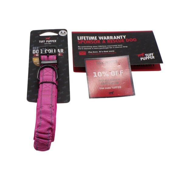Tuff Pupper Reflective Dog Collar W/Bungee Handle Medium Pink Adjustable Durable - Picture 1 of 3
